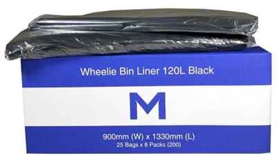 Bag Rubbish Bin Liner 120L Black 200pk MATTHEWS